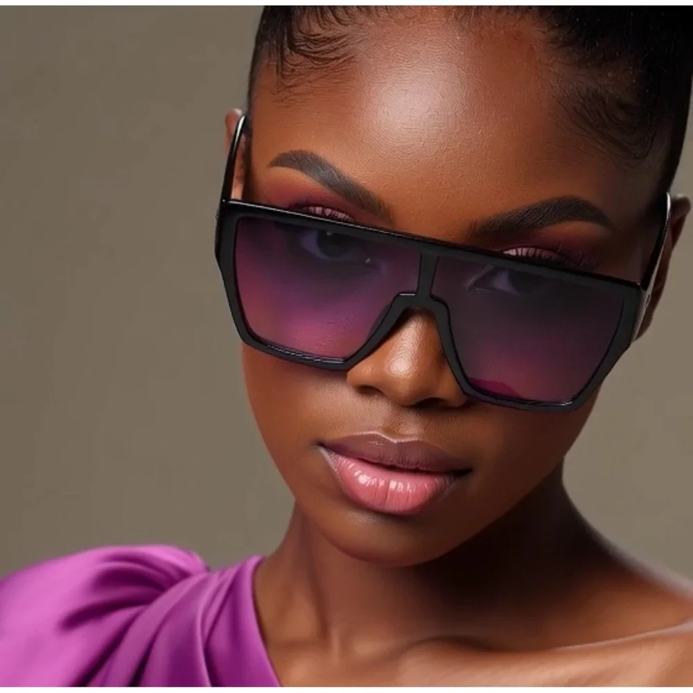 Oversized Square Sunglasses Pink Gradient‎ Pink Lenses Women's Fashion Hip Hop